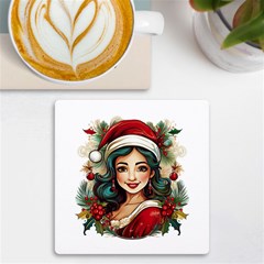 Young Woman With Santa Claus Clothes Isolated Illustration Wb Uv Print Square Tile Coaster  by dflcprintsclothing