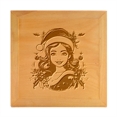 Young Woman With Santa Claus Clothes Isolated Illustration Wb Wood Photo Frame Cube