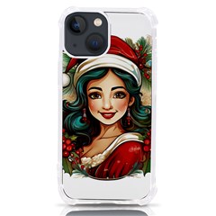 Young Woman With Santa Claus Clothes Isolated Illustration Wb Iphone 13 Mini Tpu Uv Print Case by dflcprintsclothing