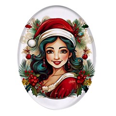 Young Woman With Santa Claus Clothes Isolated Illustration Wb Oval Glass Fridge Magnet (4 Pack) by dflcprintsclothing