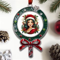 Young Woman With Santa Claus Clothes Isolated Illustration Wb Metal X mas Lollipop With Crystal Ornament by dflcprintsclothing