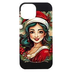 Young Woman With Santa Claus Clothes Isolated Illustration Wb Iphone 15 Plus Black Uv Print Pc Hardshell Case by dflcprintsclothing