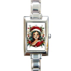 Young Woman With Santa Claus Clothes Isolated Illustration Wb Rectangle Italian Charm Watch