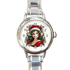 Young Woman With Santa Claus Clothes Isolated Illustration Wb Round Italian Charm Watch