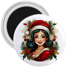 Young Woman With Santa Claus Clothes Isolated Illustration Wb 3  Magnets by dflcprintsclothing