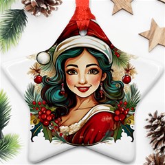 Young Woman With Santa Claus Clothes Isolated Illustration Wb Ornament (star)