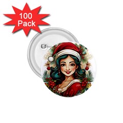 Young Woman With Santa Claus Clothes Isolated Illustration Wb 1 75  Buttons (100 Pack) 