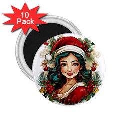 Young Woman With Santa Claus Clothes Isolated Illustration Wb 2 25  Magnets (10 Pack) 