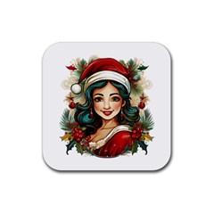 Young Woman With Santa Claus Clothes Isolated Illustration Wb Rubber Coaster (square)