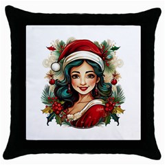 Young Woman With Santa Claus Clothes Isolated Illustration Wb Throw Pillow Case (black)