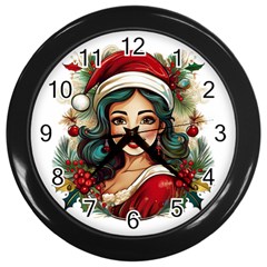 Young Woman With Santa Claus Clothes Isolated Illustration Wb Wall Clock (black) by dflcprintsclothing