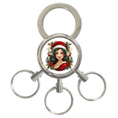 Young Woman With Santa Claus Clothes Isolated Illustration Wb 3-ring Key Chain