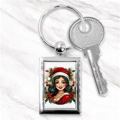 Young Woman With Santa Claus Clothes Isolated Illustration Wb Key Chain (rectangle)