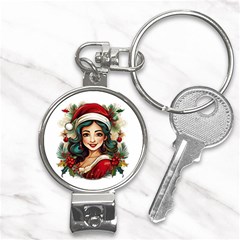 Young Woman With Santa Claus Clothes Isolated Illustration Wb Nail Clippers Key Chain