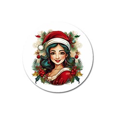 Young Woman With Santa Claus Clothes Isolated Illustration Wb Magnet 3  (round)