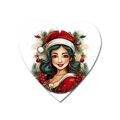 Young Woman With Santa Claus Clothes Isolated Illustration Wb Heart Magnet by dflcprintsclothing