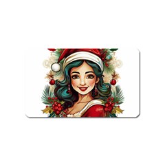 Young Woman With Santa Claus Clothes Isolated Illustration Wb Magnet (name Card) by dflcprintsclothing