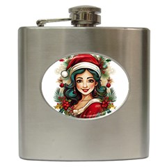 Young Woman With Santa Claus Clothes Isolated Illustration Wb Hip Flask (6 Oz)