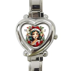 Young Woman With Santa Claus Clothes Isolated Illustration Wb Heart Italian Charm Watch