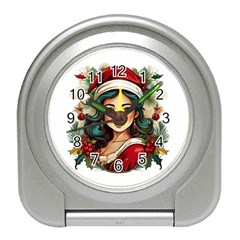 Young Woman With Santa Claus Clothes Isolated Illustration Wb Travel Alarm Clock by dflcprintsclothing