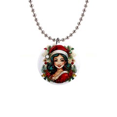 Young Woman With Santa Claus Clothes Isolated Illustration Wb 1  Button Necklace