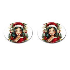 Young Woman With Santa Claus Clothes Isolated Illustration Wb Cufflinks (oval)