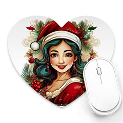 Young Woman With Santa Claus Clothes Isolated Illustration Wb Heart Mousepad