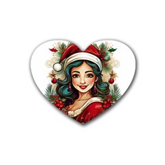 Young Woman With Santa Claus Clothes Isolated Illustration Wb Rubber Coaster (heart) by dflcprintsclothing