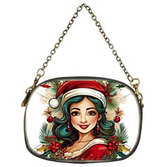 Young Woman With Santa Claus Clothes Isolated Illustration Wb Chain Purse (one Side)