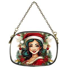 Young Woman With Santa Claus Clothes Isolated Illustration Wb Chain Purse (two Sides)