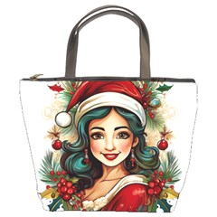 Young Woman With Santa Claus Clothes Isolated Illustration Wb Bucket Bag