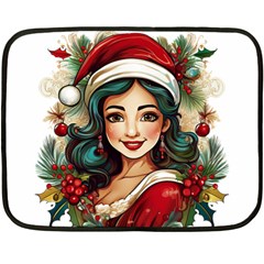 Young Woman With Santa Claus Clothes Isolated Illustration Wb Fleece Blanket (mini)