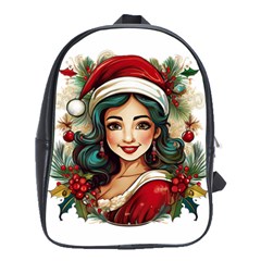 Young Woman With Santa Claus Clothes Isolated Illustration Wb School Bag (large)