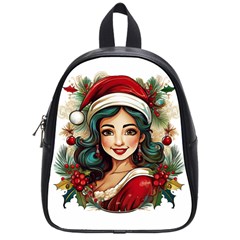 Young Woman With Santa Claus Clothes Isolated Illustration Wb School Bag (small)