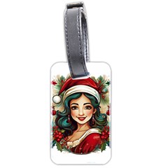 Young Woman With Santa Claus Clothes Isolated Illustration Wb Luggage Tag (two Sides)