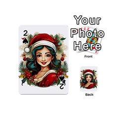 Young Woman With Santa Claus Clothes Isolated Illustration Wb Playing Cards 54 Designs (mini)