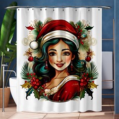 Young Woman With Santa Claus Clothes Isolated Illustration Wb Shower Curtain 60  X 72  (medium)  by dflcprintsclothing