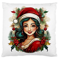 Young Woman With Santa Claus Clothes Isolated Illustration Wb Large Cushion Case (one Side)