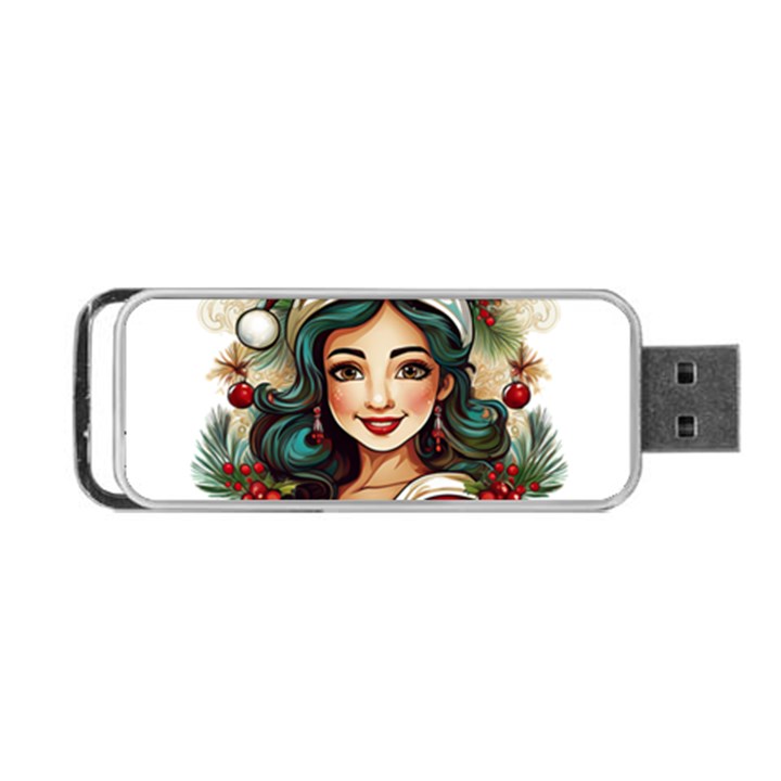 Young Woman With Santa Claus Clothes Isolated Illustration Wb Portable USB Flash (One Side)