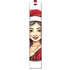 Young Woman With Santa Claus Clothes Isolated Illustration Wb Large Book Marks