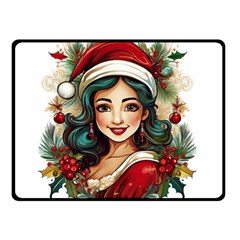 Young Woman With Santa Claus Clothes Isolated Illustration Wb Two Sides Fleece Blanket (small)