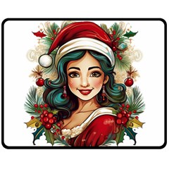 Young Woman With Santa Claus Clothes Isolated Illustration Wb Two Sides Fleece Blanket (medium)