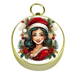 Young Woman With Santa Claus Clothes Isolated Illustration Wb Gold Compasses