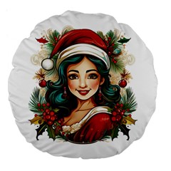 Young Woman With Santa Claus Clothes Isolated Illustration Wb Large 18  Premium Flano Round Cushions