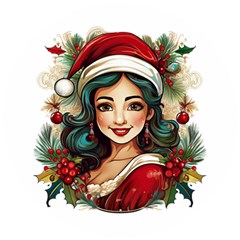 Young Woman With Santa Claus Clothes Isolated Illustration Wb Wooden Puzzle Round