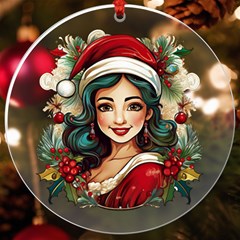 Young Woman With Santa Claus Clothes Isolated Illustration Wb Uv Print Acrylic Ornament Round by dflcprintsclothing