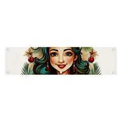 Young Woman With Santa Claus Clothes Isolated Illustration Wb Banner And Sign 4  X 1 