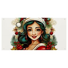 Young Woman With Santa Claus Clothes Isolated Illustration Wb Banner And Sign 8  X 4 