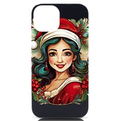 Young Woman With Santa Claus Clothes Isolated Illustration Wb Iphone 14 Black Uv Print Pc Hardshell Case by dflcprintsclothing