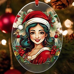 Young Woman With Santa Claus Clothes Isolated Illustration Wb Uv Print Acrylic Ornament Oval by dflcprintsclothing